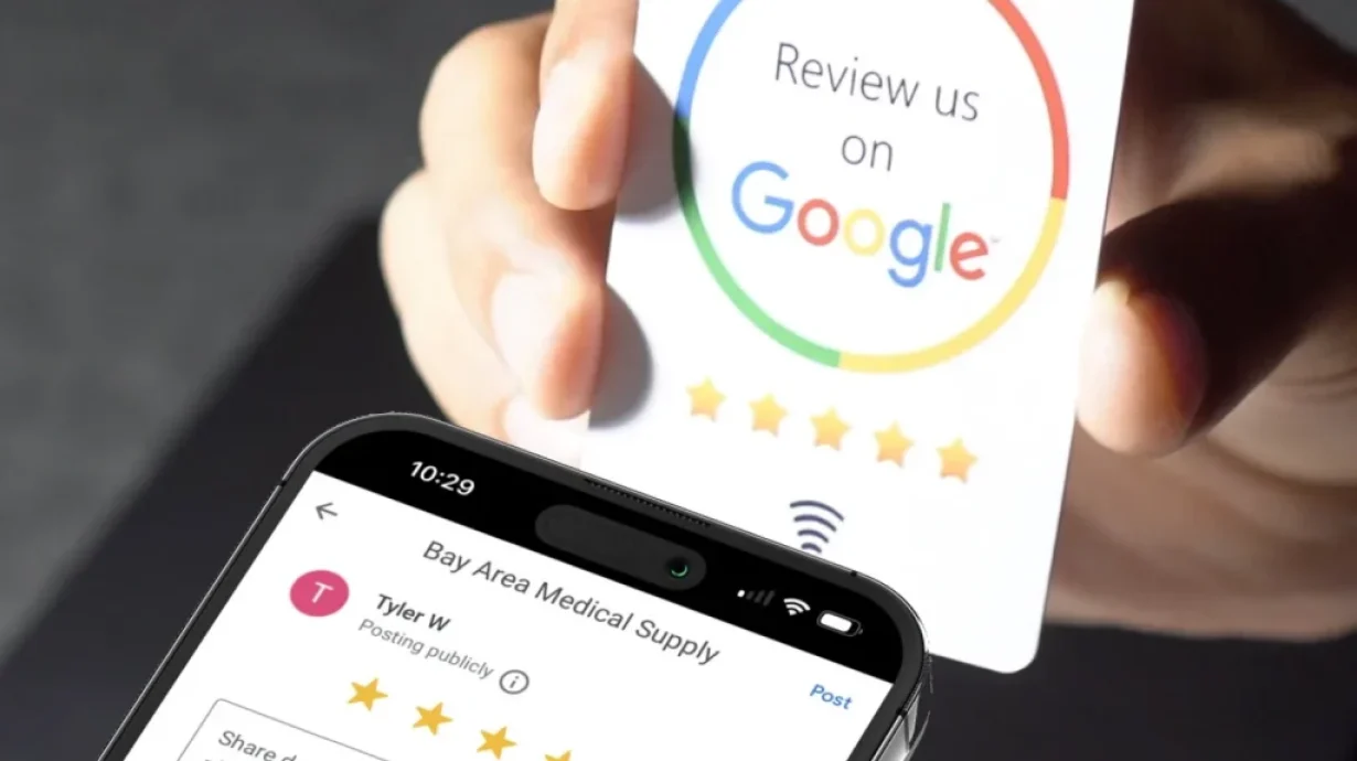 Orkha NFC Google review cards that customers tap to leave a review