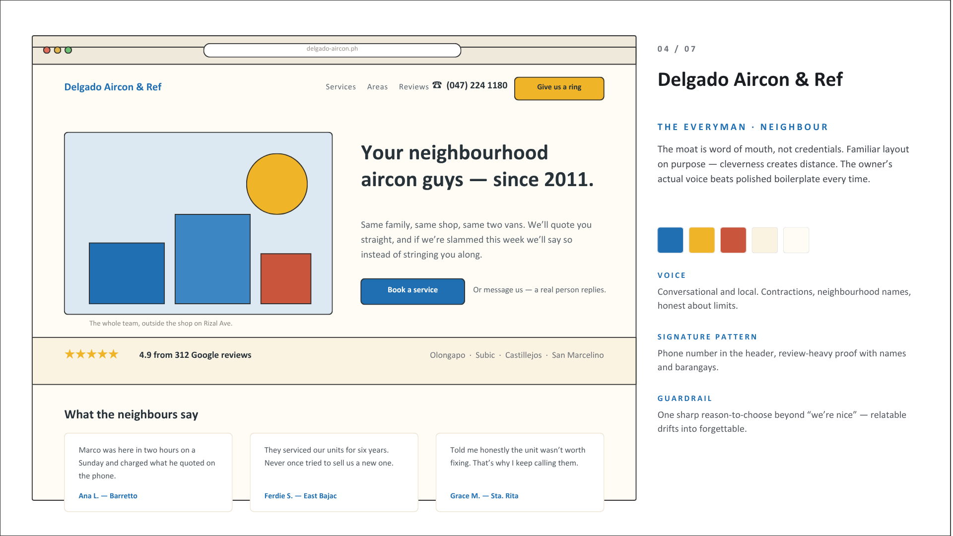 Delgado Aircon & Ref — concept homepage in the The Everyman · Neighbour archetype, a hvac contractor